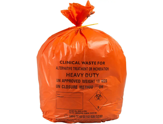 অতিরিক্ত শক্তি LDPE বিপজ্জনক ক্লিনিকাল বর্জ্য ব্যাগ হেভি ডিউটি ​​কমলা