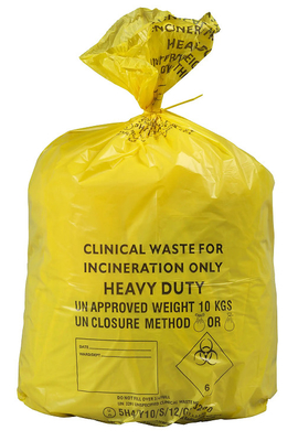 LDPE / HDPE / MDPE সংক্রামক বর্জ্য ব্যাগ নিষ্পত্তিযোগ্য হলুদ ক্লিনিক্যাল ক্যারেজ