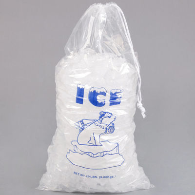 20lb LDPE টেকসই আইস ব্লক প্লাস্টিক ব্যাগ ড্রস্ট্রিং বন্ধের সাথে হিট সিল