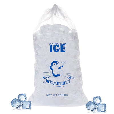 20lb LDPE টেকসই প্লাস্টিক আইস ব্যাগ ড্রস্ট্রিং ক্লোজার সহ হিট সিল